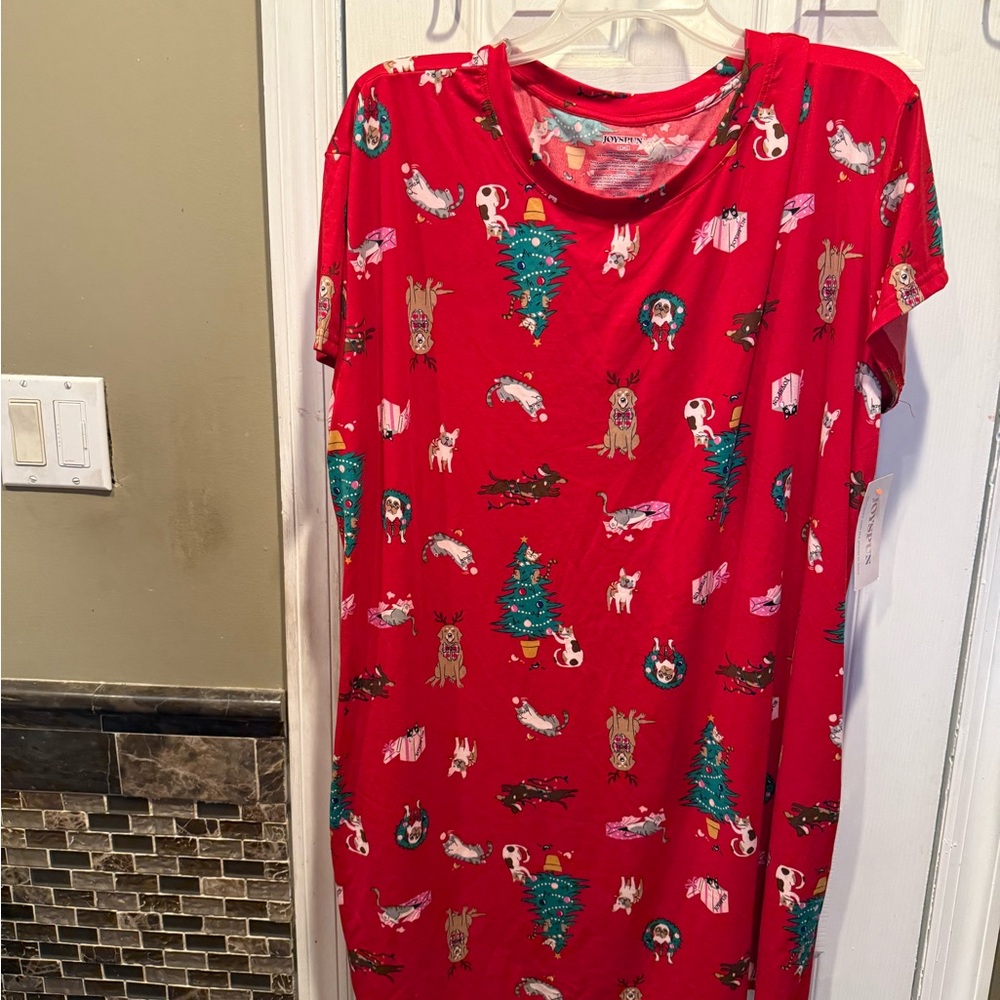 Housing Red Holiday Print Women's Pajama Dress